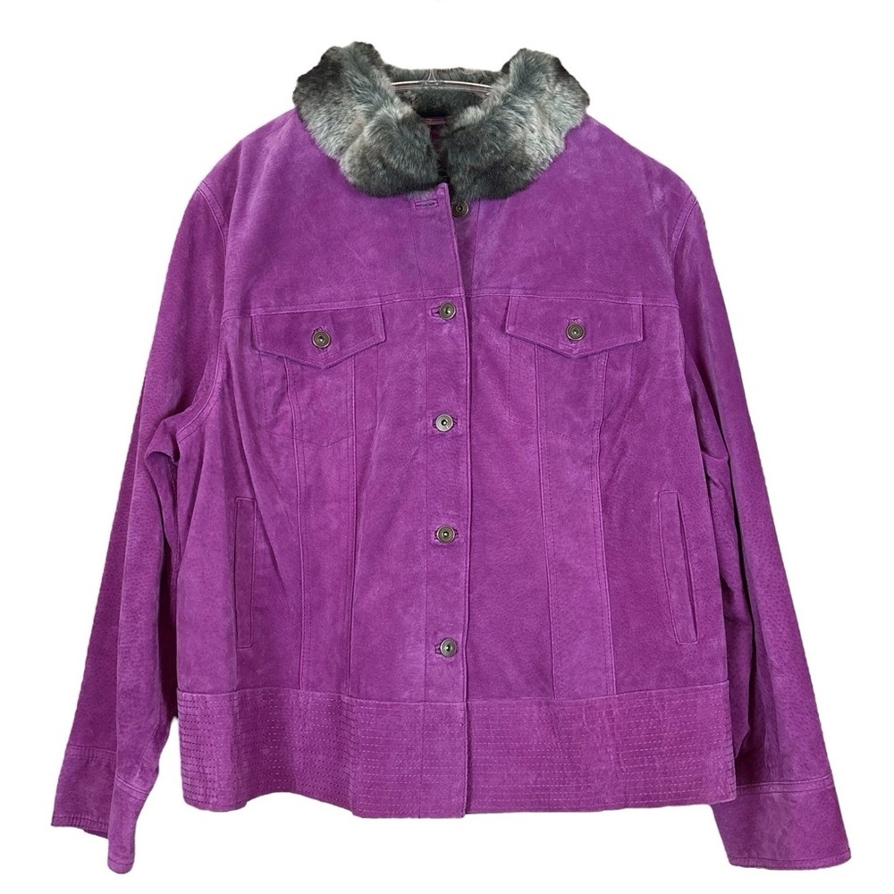 Terry Lewis Classic Luxuries Fur Genuine Suede Leather Jacket Fuchsia Size 2X